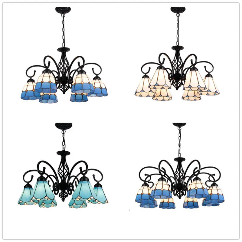 Tiffany Chandeliers: Stained Glass Mediterranean Style Hanging Lamp for Home Lighting