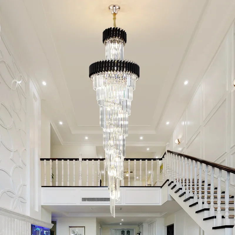 LED Crystal Chandelier: Modern Luxury Rotating Staircase Decorative Lighting Fixtures