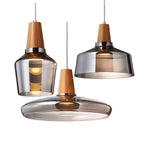 Glass & Wood Pendant Light: Modern Nordic Hanging Lamp for Bar, Table, Dining - Gray Retro Decor