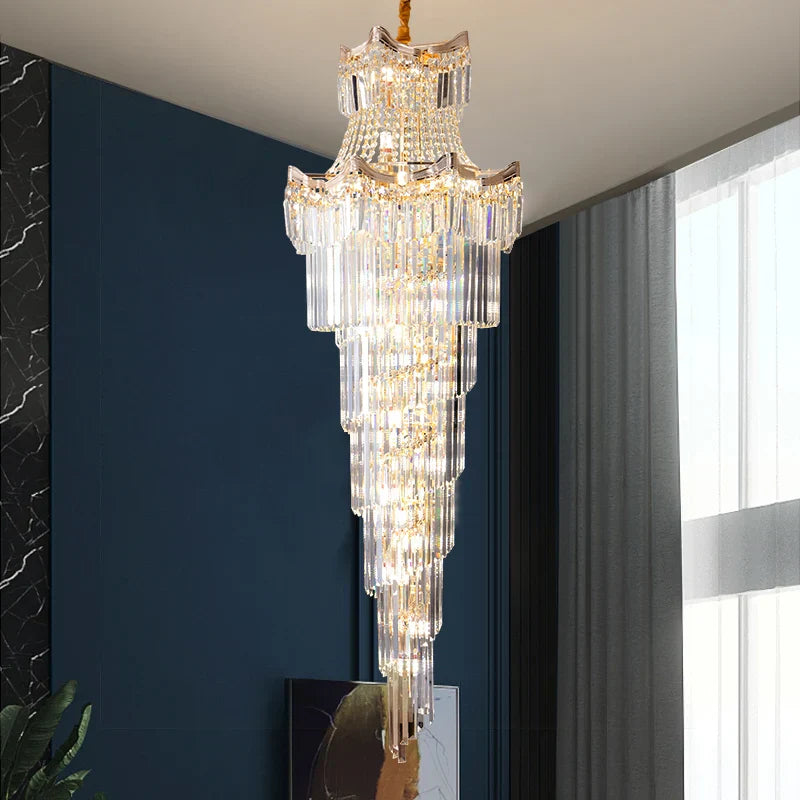 Crystal Duplex Chandelier: Luxury Living & Stair Lamp for Loft Apartment & Villa
