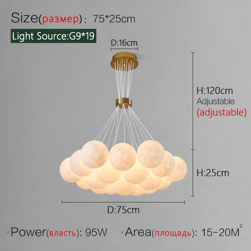 Nordic Moon Chandelier Bubble Ball Living Room Dining Bedroom Lamp