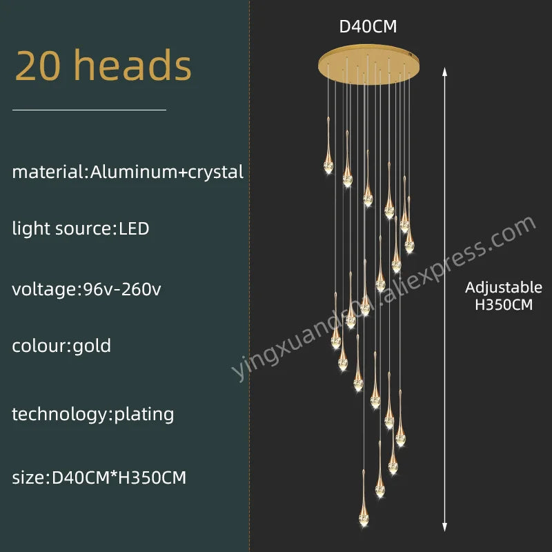 Modern Crystal Chandelier Golden Loft Hanging Light for Stylish Home Décor