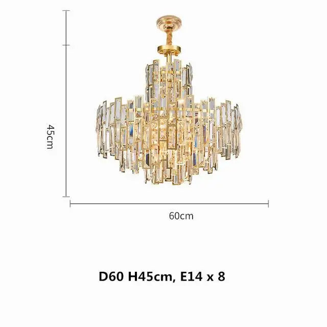 Gold Steel Crystal Pendant Chandelier - Luxury LED Dining Room Hanging Lamp