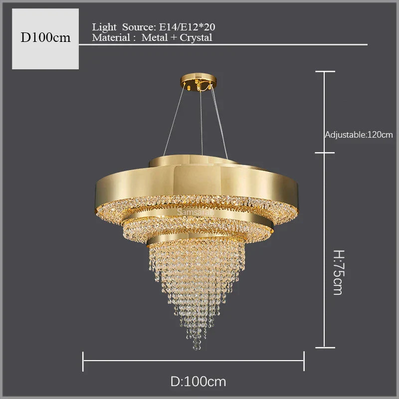 Golden Crystal Chandelier for Luxury Living & Dining Rooms