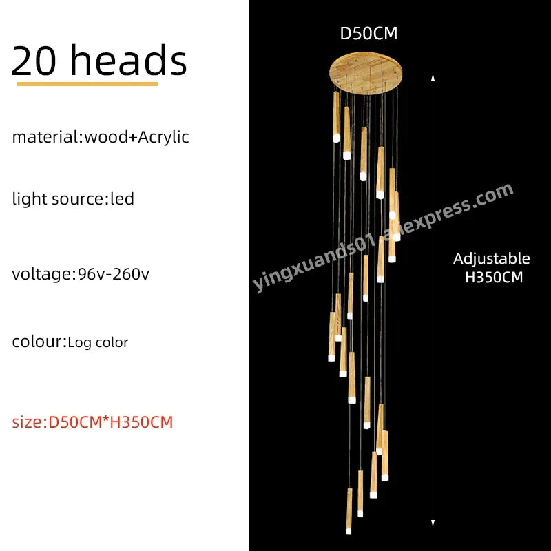 Wooden Chandelier: Modern LED Staircase Hanging Light