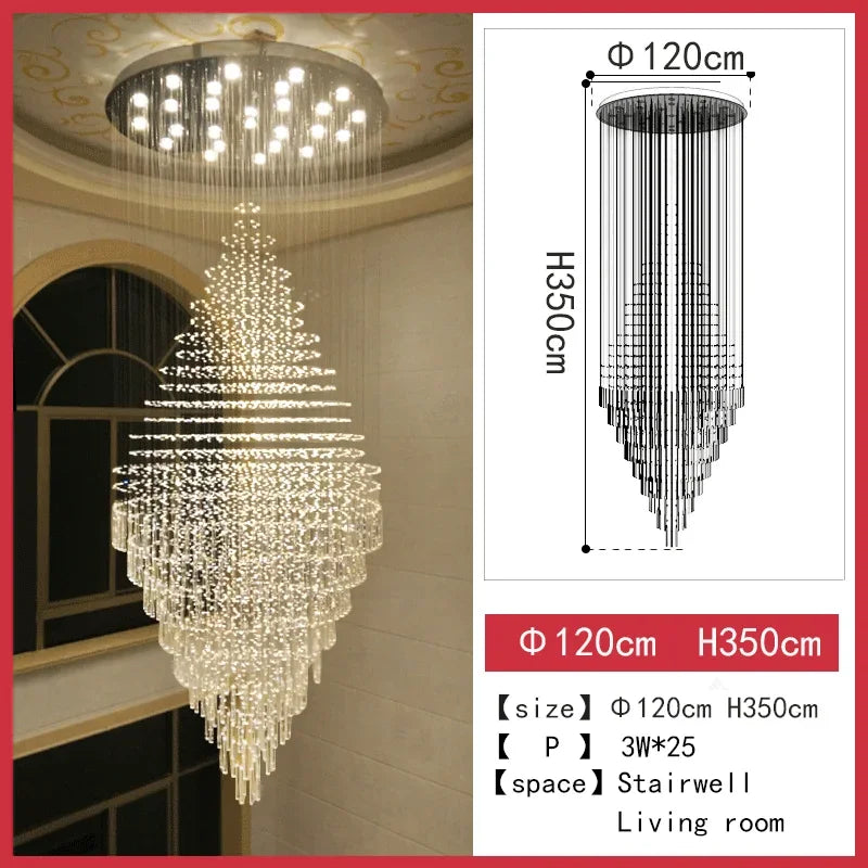 LED Crystal Staircase Chandelier: Elegant Lighting for Home, Hotel, and Restaurant
