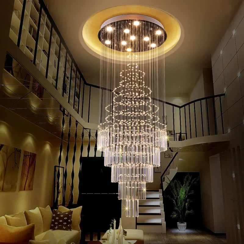 LED Crystal Staircase Chandelier: Elegant Lighting for Home, Hotel, and Restaurant