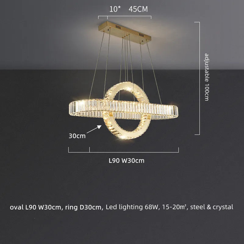 Oval Chrome Gold Steel LED Crystal Pendant Light