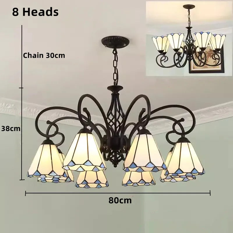 Tiffany Chandeliers: Stained Glass Mediterranean Style Hanging Lamp for Home Lighting
