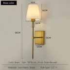 Black Brass Fabric Shade LED Wall Sconce for Bedroom & Mirror Decor