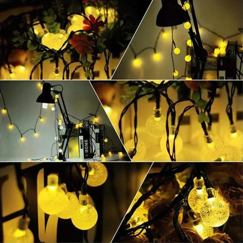Crystal Fairy Solar String Lights: 8 Modes Waterproof Outdoor Patio Decor.