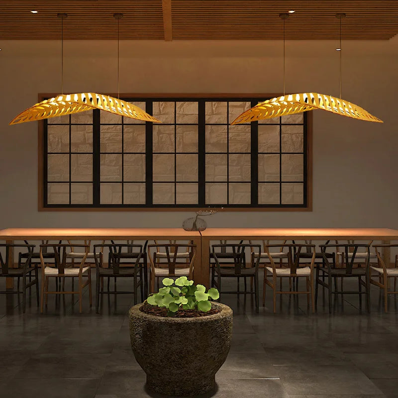 Fish Bone Wood Chandelier: Nordic Wabi Sabi Pendant for Dining Room & Restaurant