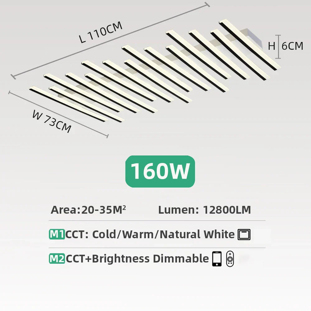 Modern LED Strip Ceiling Chandelier for Living Room, Office, Restaurant, and Bar