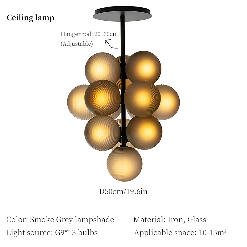 Grape Chandelier: Modern Glass Ball Pendant Lamp for Living Room and Bedroom