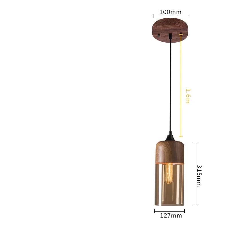 Wood Color Glass LED Pendant Light for Bedroom Dinning Living Room