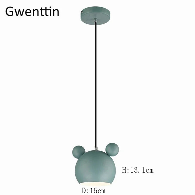 Cartoon Mouse Pendant Light: Nordic Iron Hanging Lamp for Children's Room, LED Lighting Fixtures
