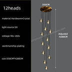 Black & Gold Crystal Chandelier LED Pendant Light Fixture Loft Staircase Lighting