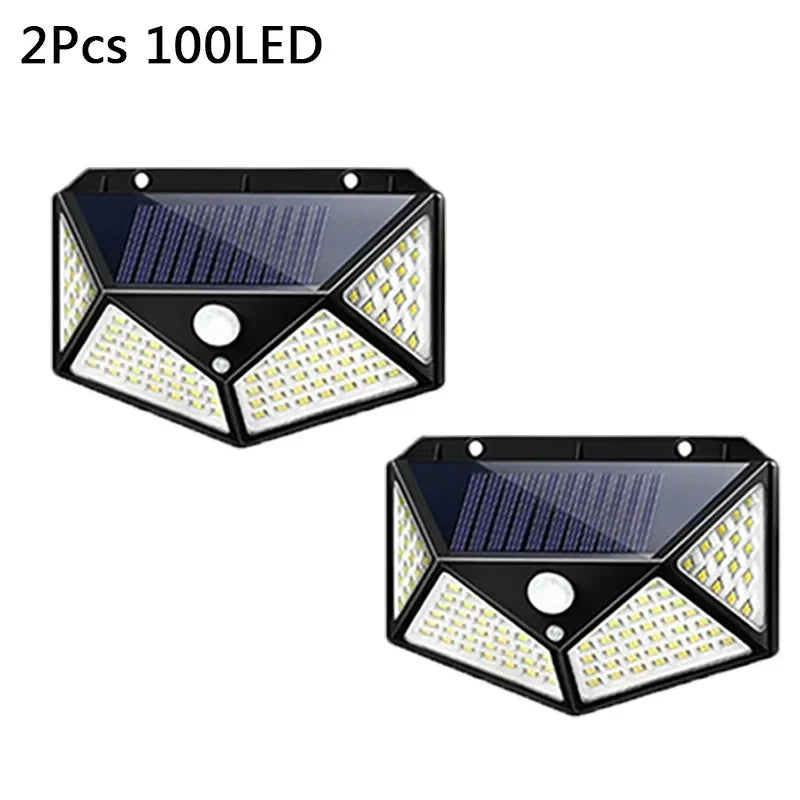 Solar 100LED Outdoor Wall Lamp with PIR Motion Sensor for Garden Courtyard