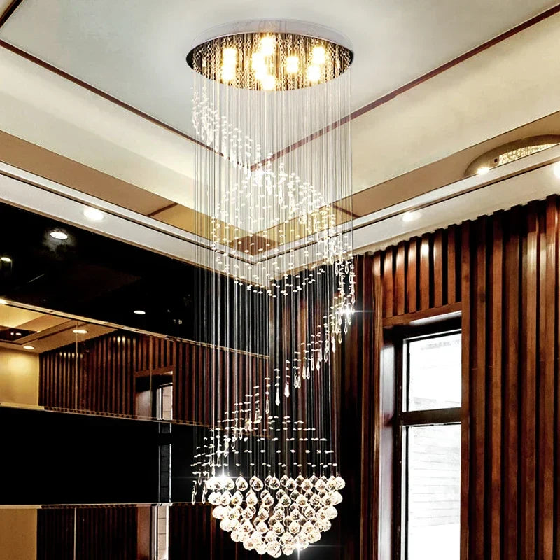 Modern Crystal Staircase Chandelier for Living Room Lobby LED Home Lighting Fixture