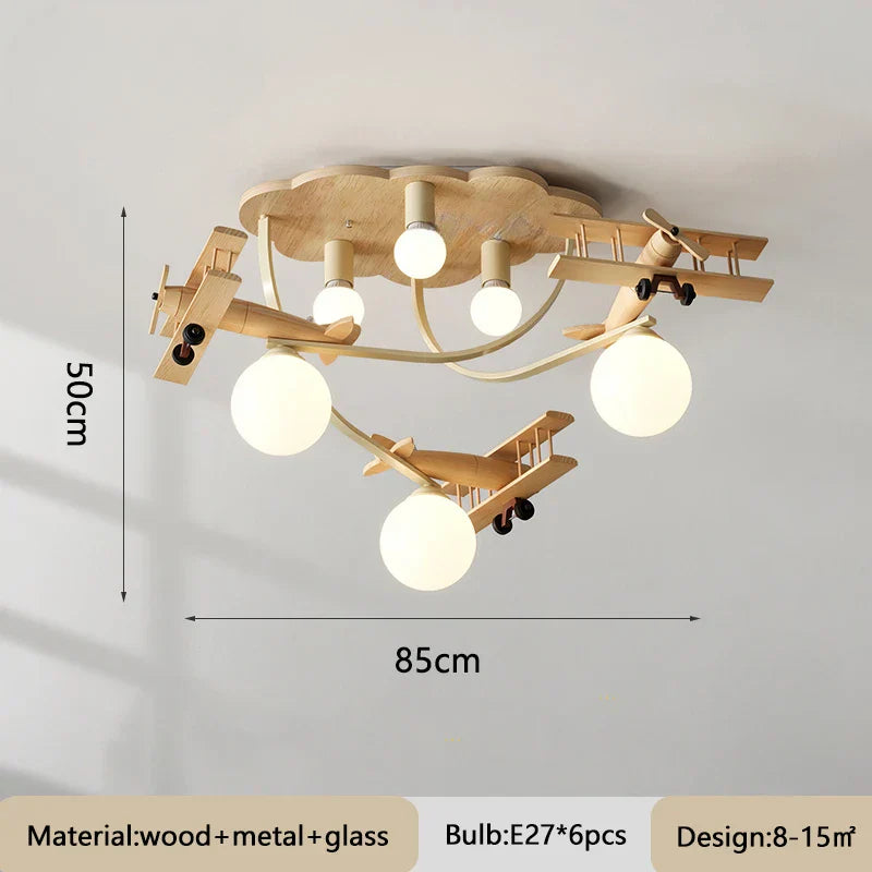 Wooden Plane Nursery Ceiling Light for Kids Room LED Chandelier