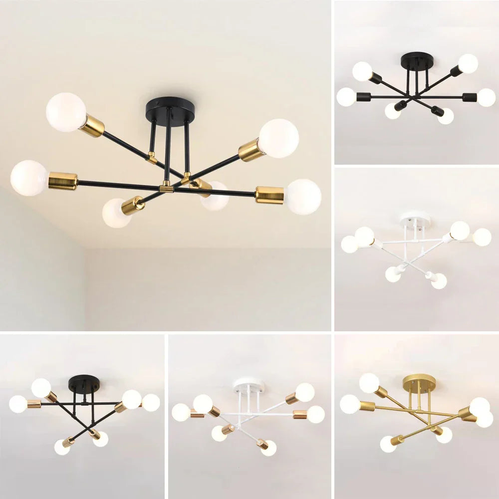 Vintage Wrought Iron Chandelier for Living Room - Industrial Loft Ceiling Lighting