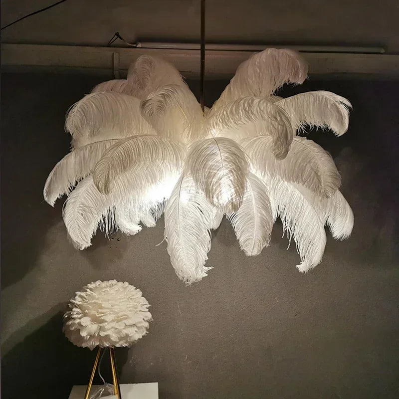 Feather Luster Pendant Lamp: Nordic Ostrich Feather LED Fixture for Home Decor & Indoor Lighting