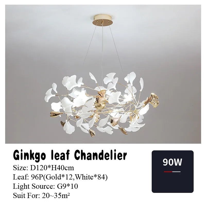 Gold Branches Chandelier with Porcelain Leaves Pendant Light - Luxury Living room Decor