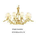 Gold Copper Chandelier with Fabric Shades & LED Lighting