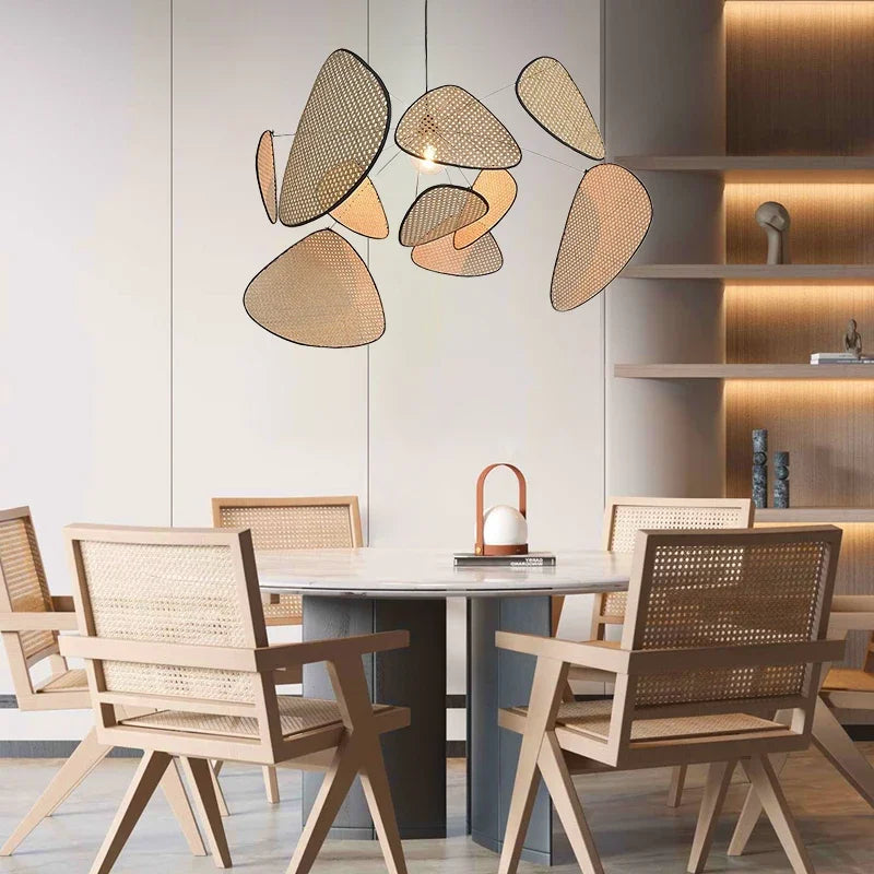 Petals Rattan Chandelier: Japan Style Wicker Pendant Lights for Living Room