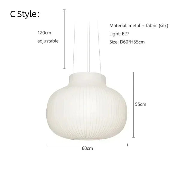Japanese Nordic Design LED Silk Pendant Lights for Living Room and Restaurant