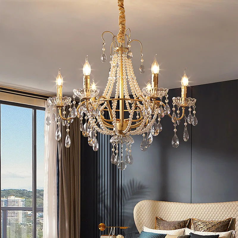 French Pearl Chandelier, Elegant Retro Design for Luxurious Living Spaces
