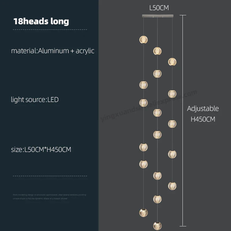 Revolving Stair LED Chandelier - Duplex Villa Hanging Lamp for High-Level Staircase
