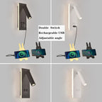 Black Brass LED Wall Lamp with USB Port & Switch - 3W Spotlight for Bedroom