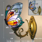 Butterfly Glass Sconces LED Wall Lamps Tiffany Mediterranean Bedroom Lighting
