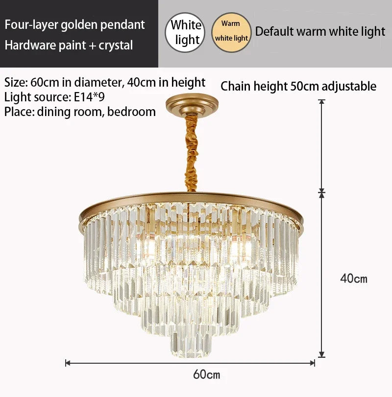 Crystal Gold Black LED Chandelier - Multi-Storey Modern Round Pendant Lamp