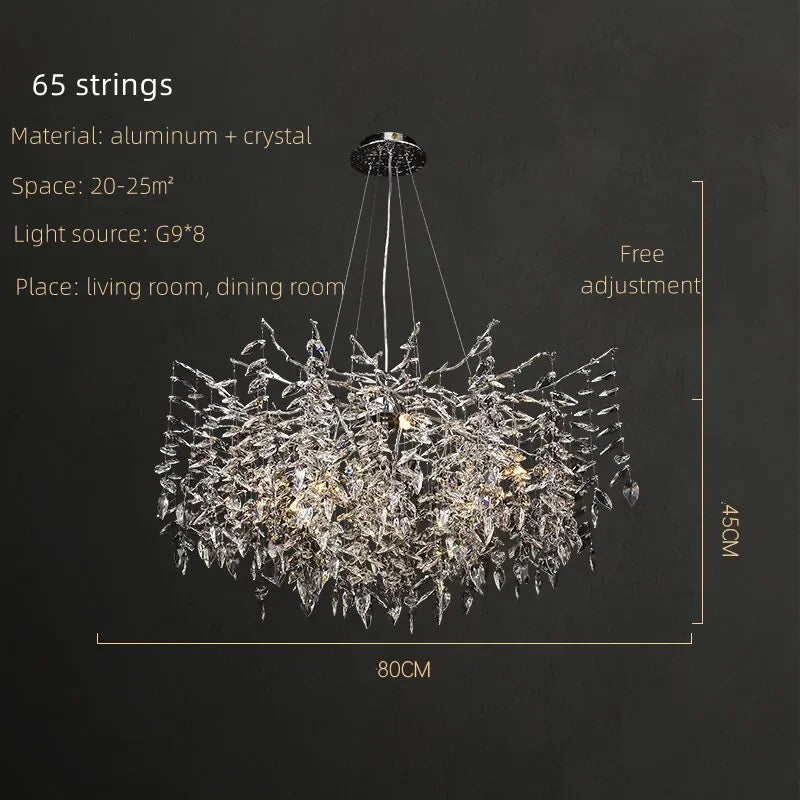 Crystal Pendant Chandelier Luxury LED Lighting Branch Design for Living and Dining Rooms
