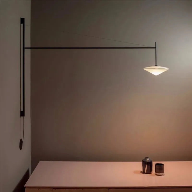 LED Glass Art Wall Lamp with Long Rocker Arm for Living Room and Studio