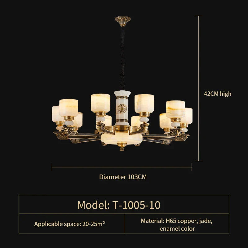 Luxury Copper Jade Chandelier for Living, Dining & Bedroom - Hollow Design