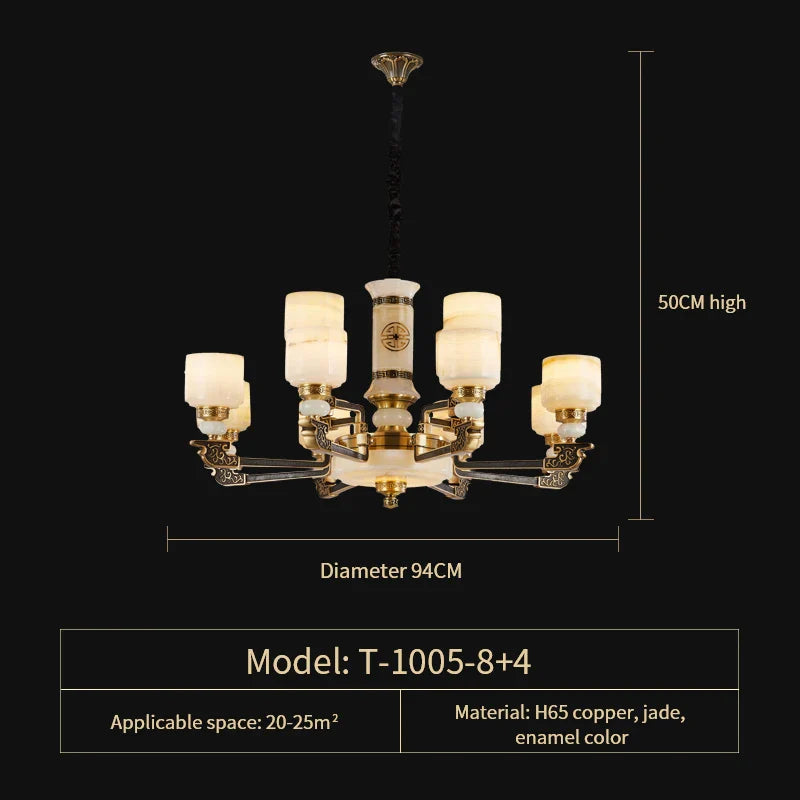 Luxury Copper Jade Chandelier for Living, Dining & Bedroom - Hollow Design