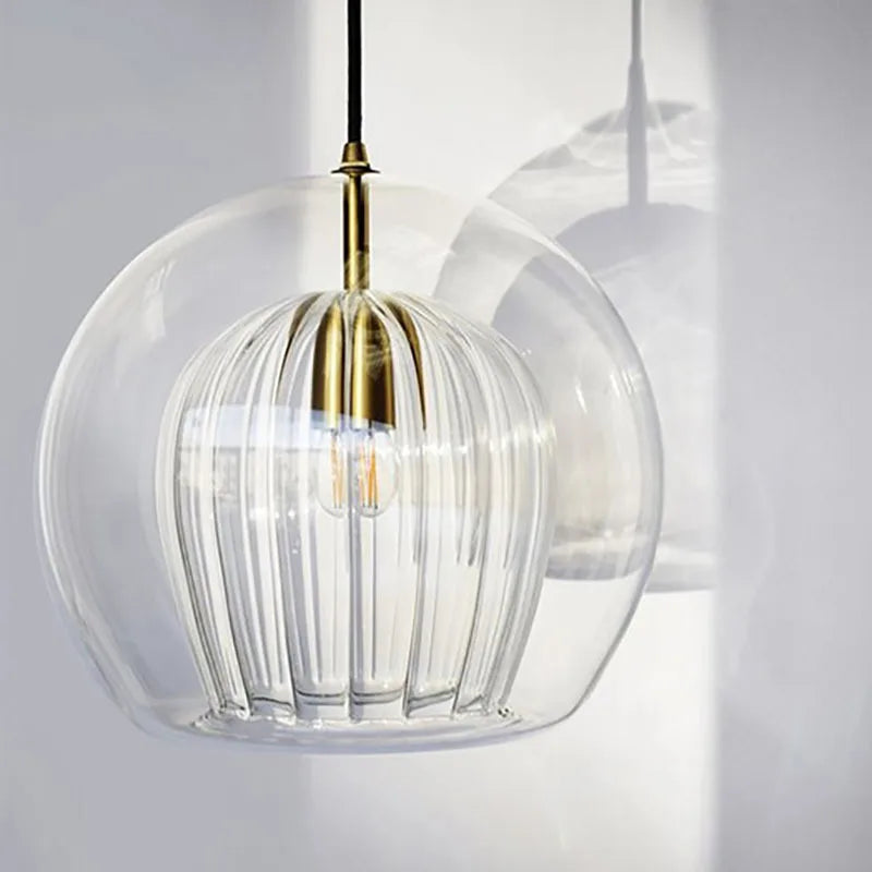 Gold Glass Ball Pendant Light for Dining Room & Bedroom Decor