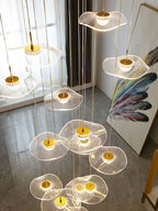 Gold Acrylic Chandeliers LED Pendant Lamp Modern Staircase Living Room Lighting