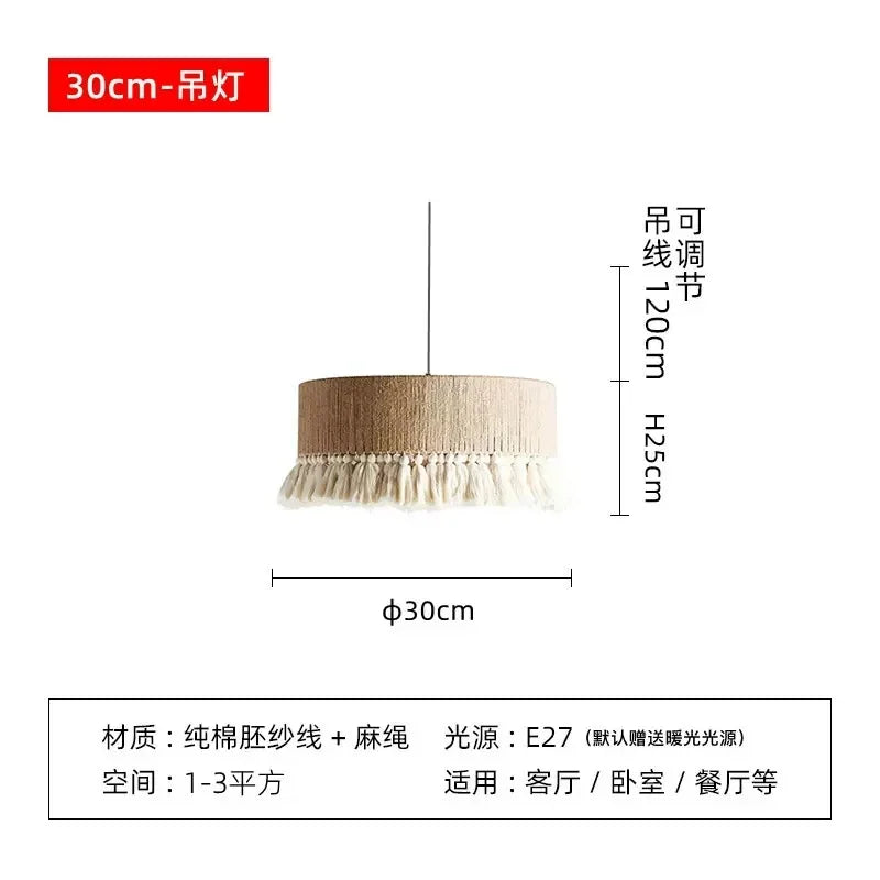 Retro Hemp Rope Tassel Pendant Light: Hand-woven Creative Bedroom Dining Room Main Lamp