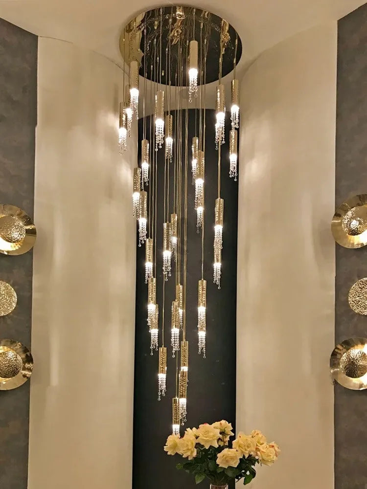 Crystal LED Staircase Chandelier: Modern Luxury Ceiling Lighting for Living Room Hall Loft