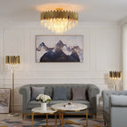 Golden LED Crystal Ceiling Light for Luxury Living Room, Modern Round Crystal Lamp