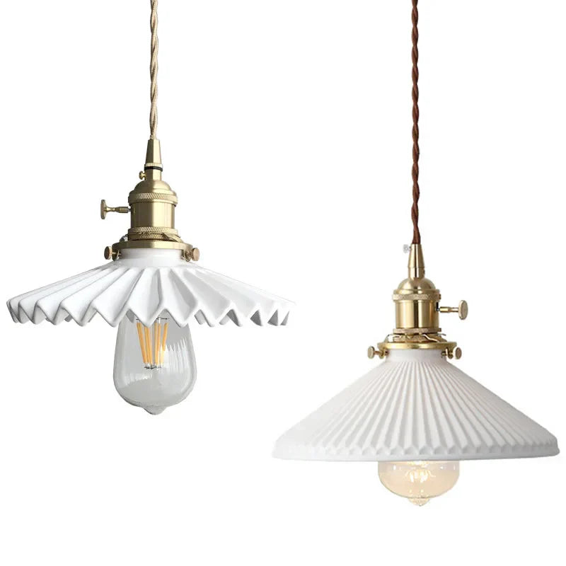 Japanese Ceramic Brass Bedside Chandelier for Bedroom Bay Window Bar Lighting