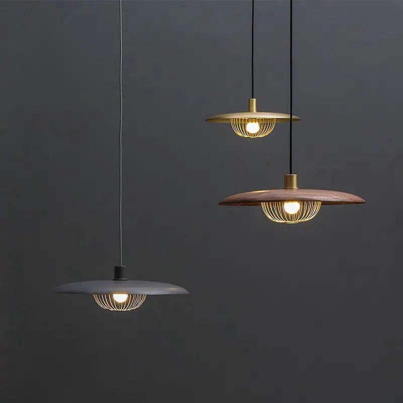 Walnut Metal Saucer Pendant Light - LED Hanging Lamp for Modern Home Decor