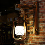 Vintage Industrial Wall Sconce Wooden Kerosene Lamp for Cafe Bar Decor