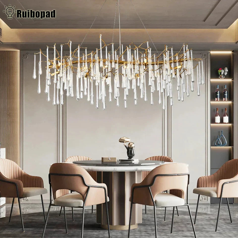 Nordic Glass Crystal Chandelier by - Gold Branch Design for Living Room & Bedroom