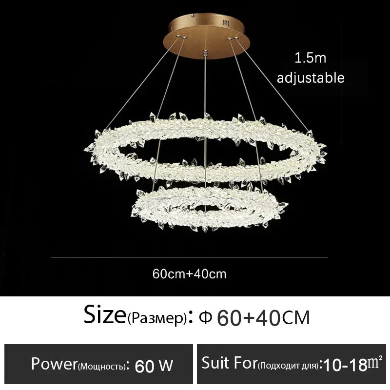 Luxury Crystal LED Chandelier | Dimmable Ring Gloss Ceiling Chandelier for Modern Living Room