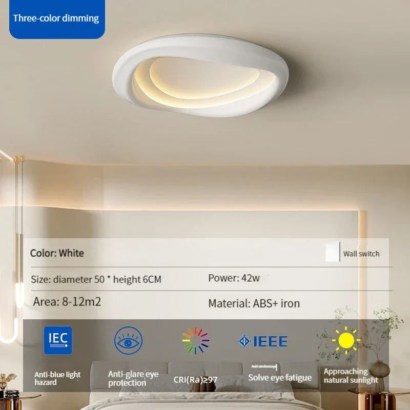 White Round LED Ceiling Light with Remote Control for Bedroom & Living Room